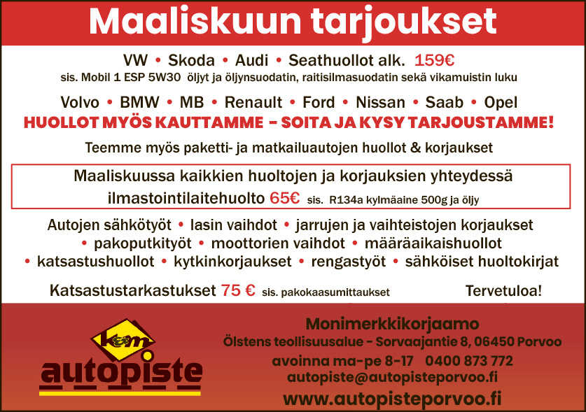 Maaliskuun 2025 tarjoukset - Autopisteporvoo.fi